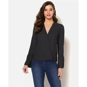 Iman Crossover Bell Sleeve Jet Black Blouse 2X